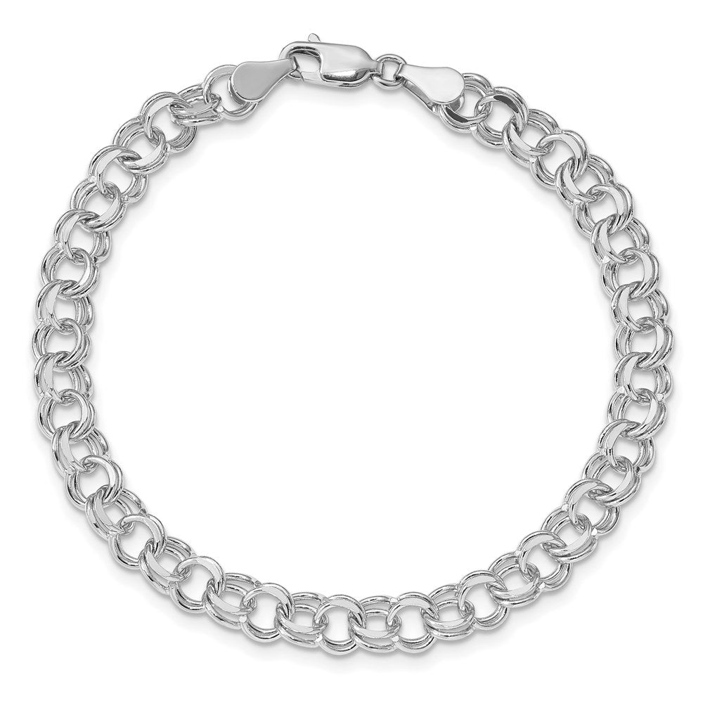 14k White Gold 6.5mm Solid Double Link 7 inch Charm Bracelet