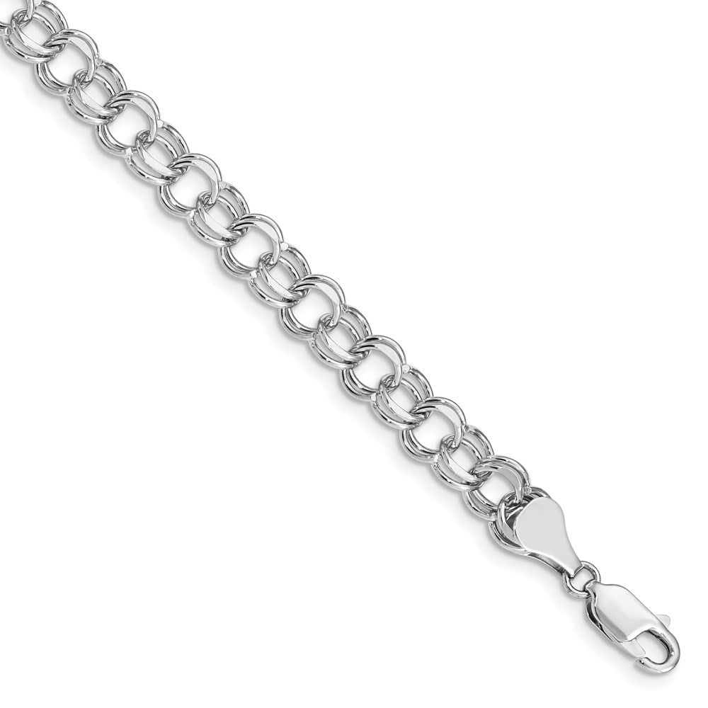 14k White Gold 6.5mm Solid Double Link 7 inch Charm Bracelet