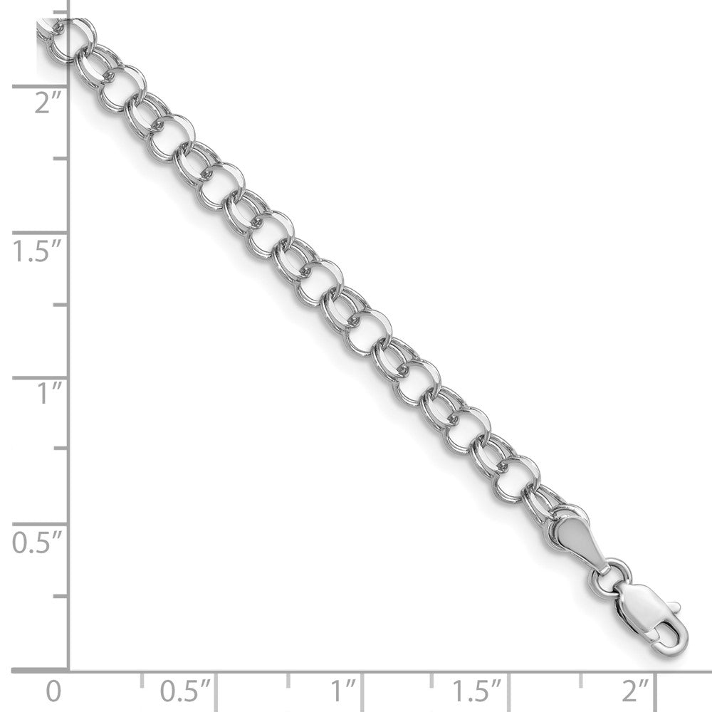 14k White Gold 4mm Solid Double Link 7 inch Charm Bracelet