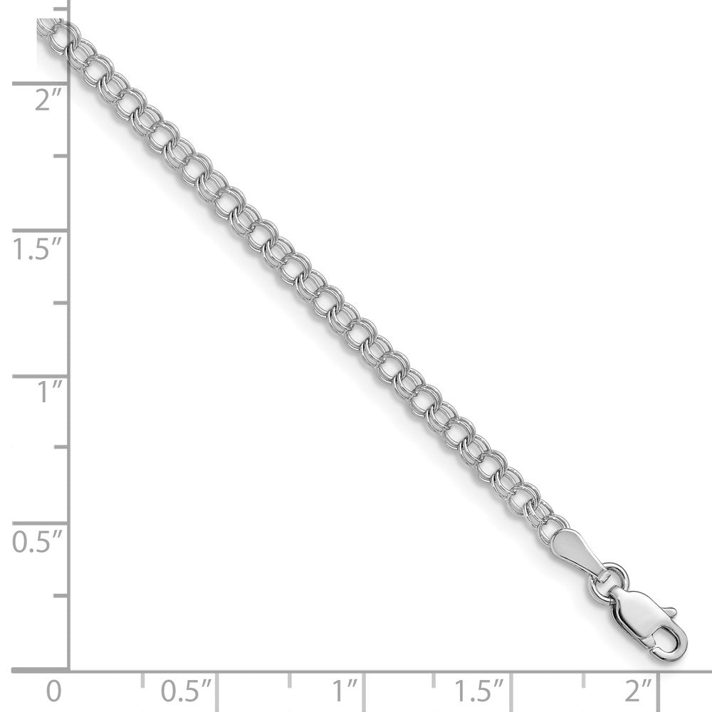 14k White Gold 3mm Solid Double Link 8 inch Charm Bracelet