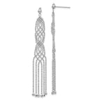 14K White Gold Fringe Beaded Chain Dangle French Hook Earrings