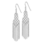 14K White Gold Fringe Beaded Chain Dangle French Hook Earrings