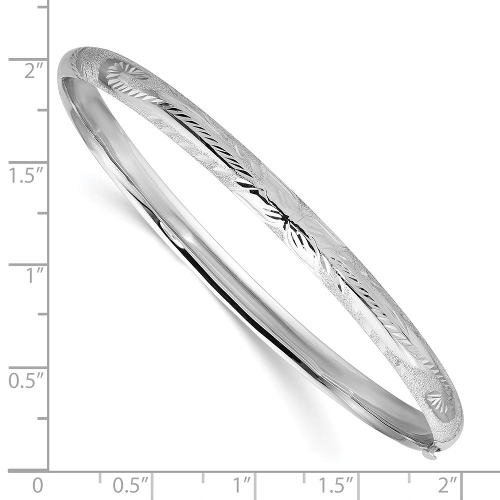 14k 3/16 White Gold Florentine Engraved 5.00mm Hinged Round Bangle Bracelet