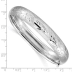 14k 7/16 White Gold Florentine Engraved 10.00mm Hinged Round Bangle Bracelet