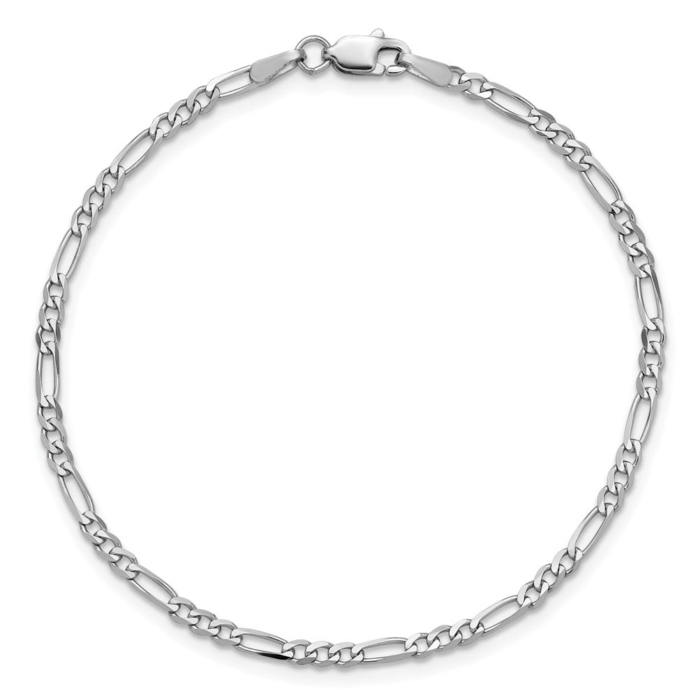 14K White Gold 2.25mm Flat Figaro with Lobster Clasp Bracelet