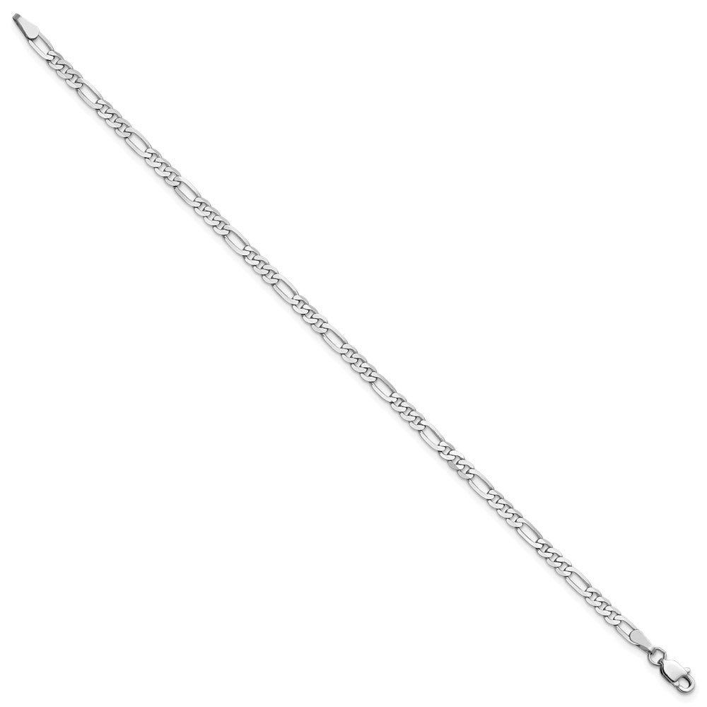 14K White Gold 3mm Flat Figaro with Lobster Clasp Bracelet