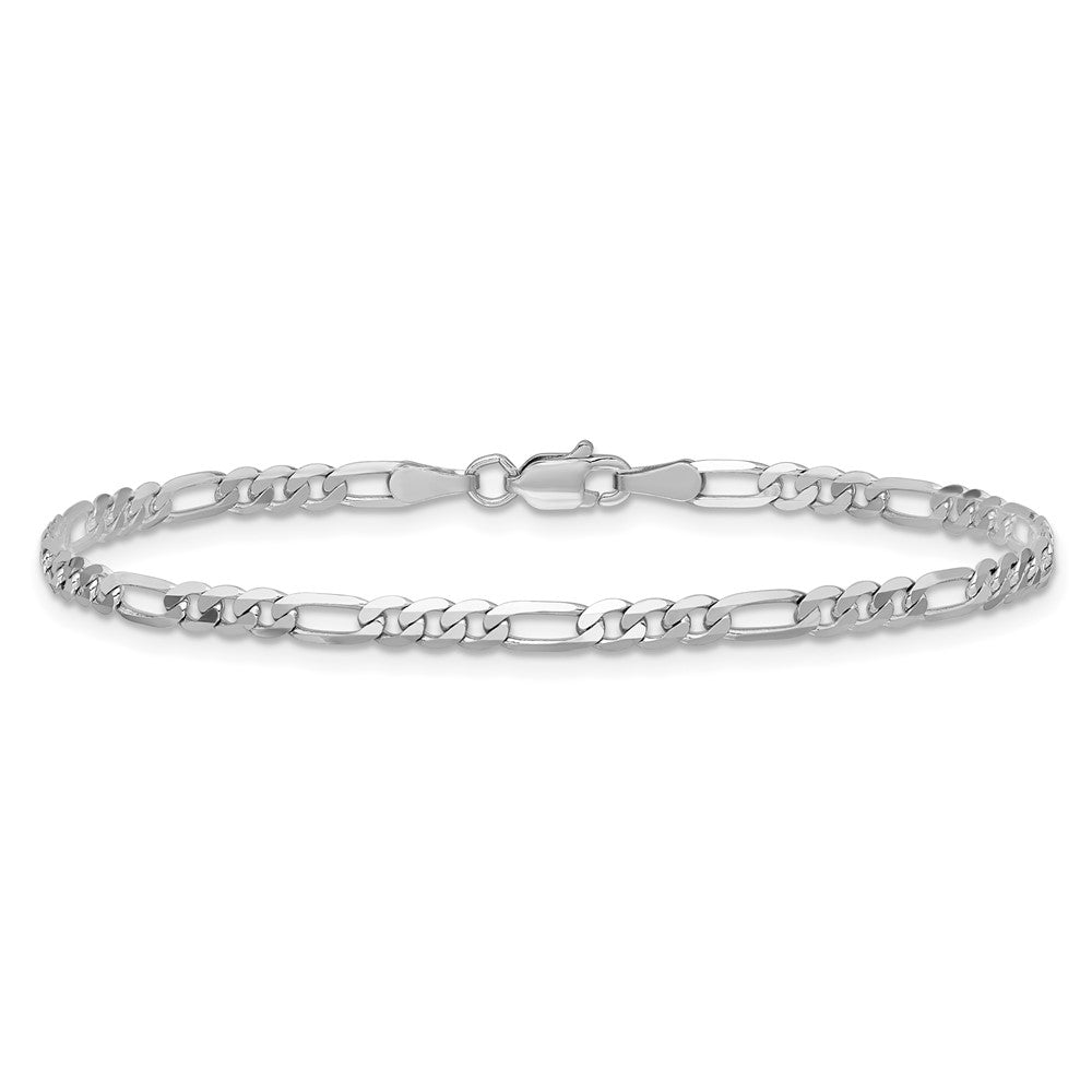 14K White Gold 3mm Flat Figaro with Lobster Clasp Bracelet