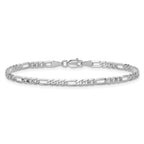 14K White Gold 3mm Flat Figaro with Lobster Clasp Bracelet