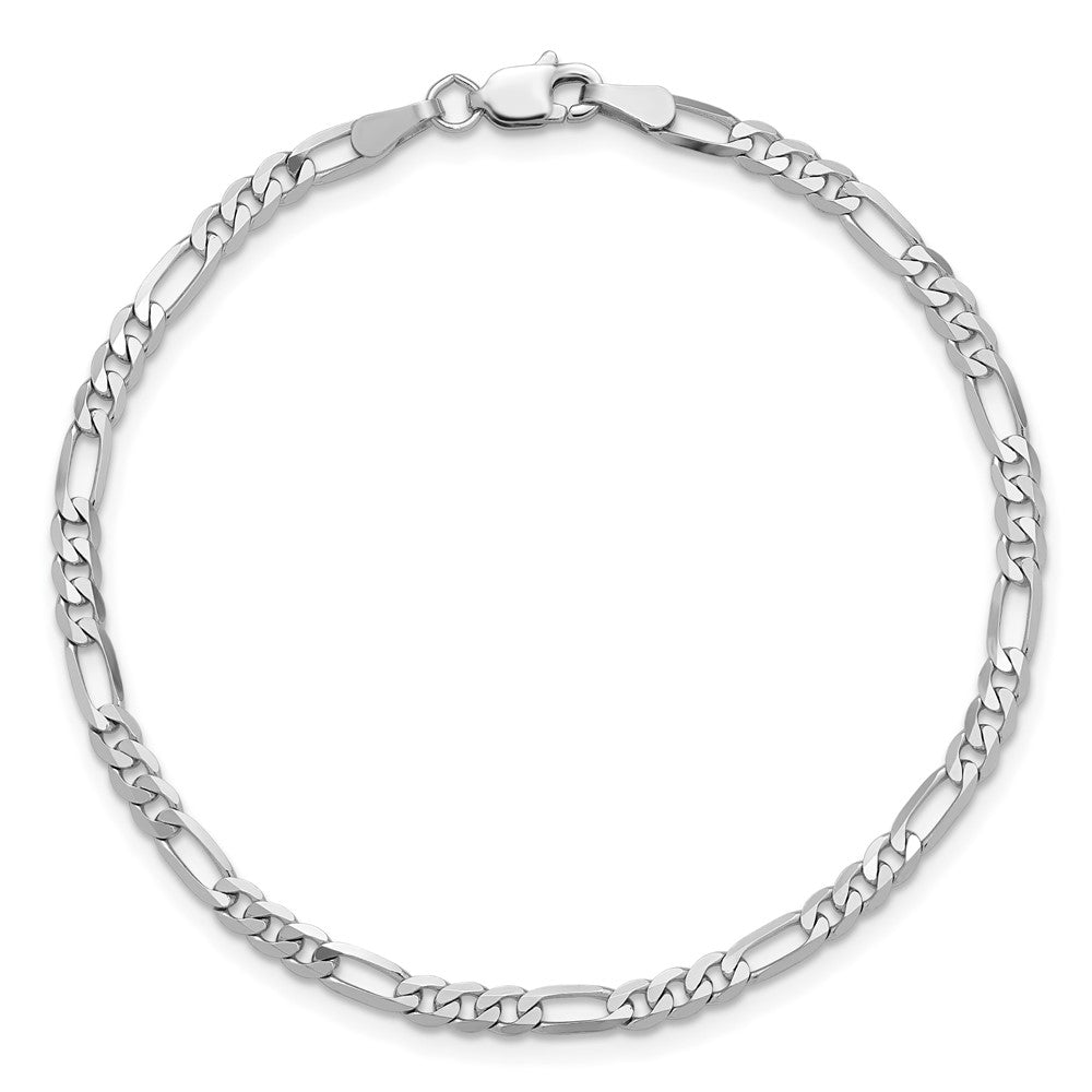 14K White Gold 3mm Flat Figaro with Lobster Clasp Bracelet