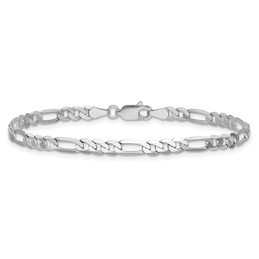 14K White Gold 4mm Flat Figaro with Lobster Clasp Bracelet