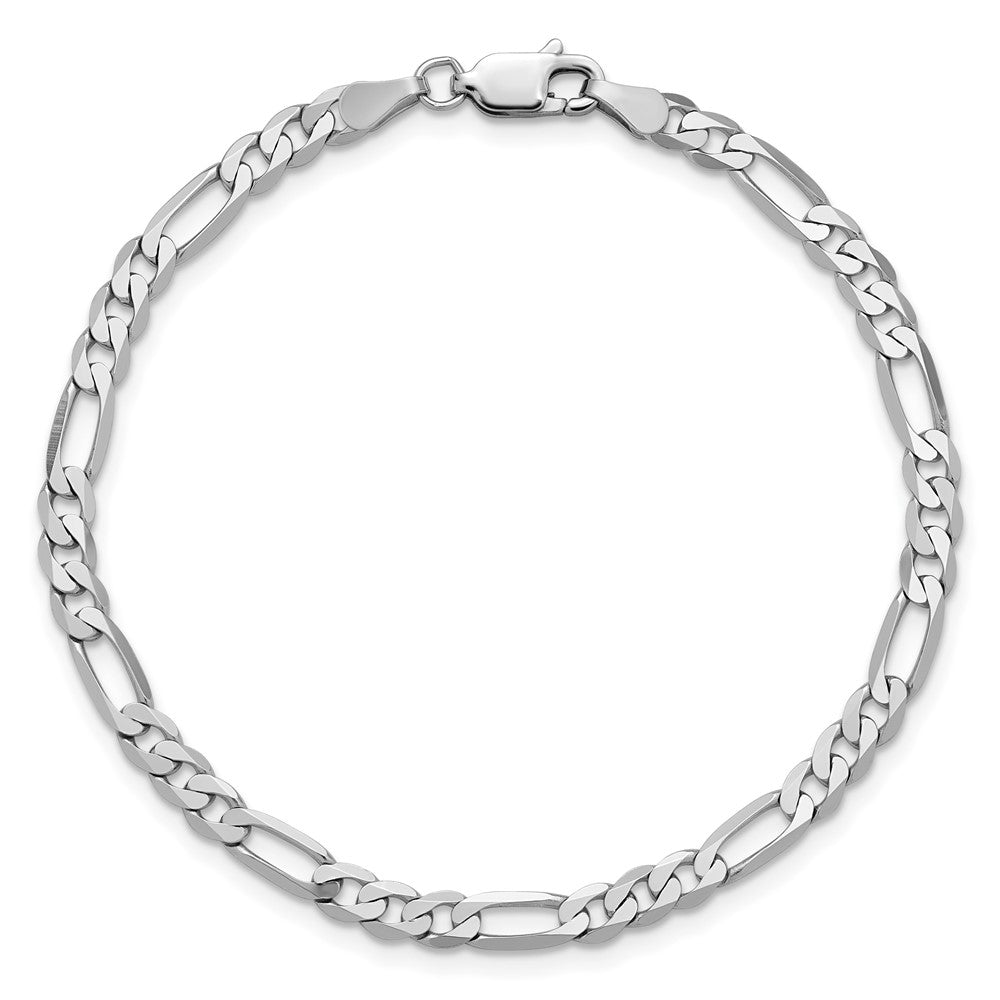 14K White Gold 4mm Flat Figaro with Lobster Clasp Bracelet