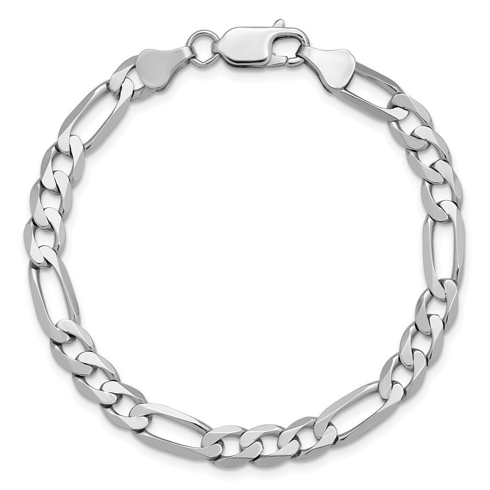 14K White Gold 6mm Flat Figaro with Lobster Clasp Bracelet