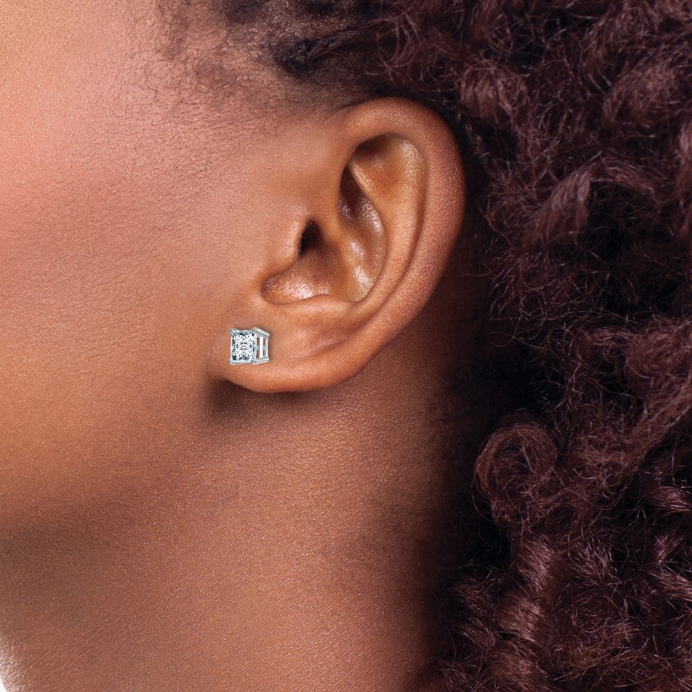14kw 1.50ct. 5.0mm Princess G H I True Light Moissanite Earrings