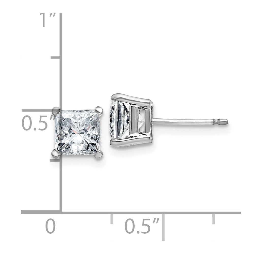 14k White Gold 2ct. 5.5mm Princess D E F Pure Light Moissanite Earrings
