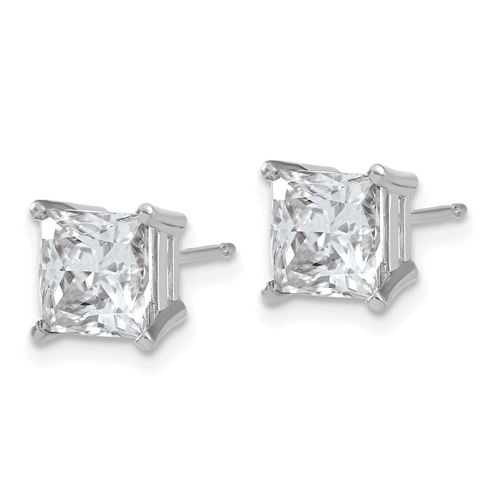 14k White Gold 3ct. 6.5mm Princess D E F Pure Light Moissanite Earrings