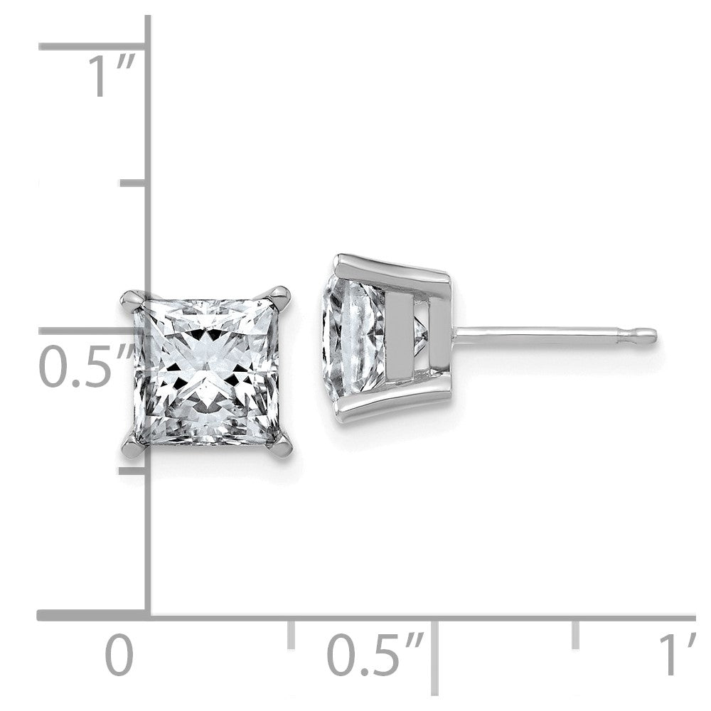 14k White Gold 3ct. 6.5mm Princess D E F Pure Light Moissanite Earrings