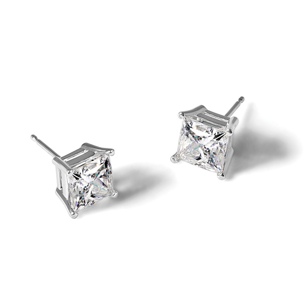 14k White Gold 3ct. 6.5mm Princess D E F Pure Light Moissanite Earrings