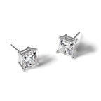 14k White Gold 3ct. 6.5mm Princess D E F Pure Light Moissanite Earrings