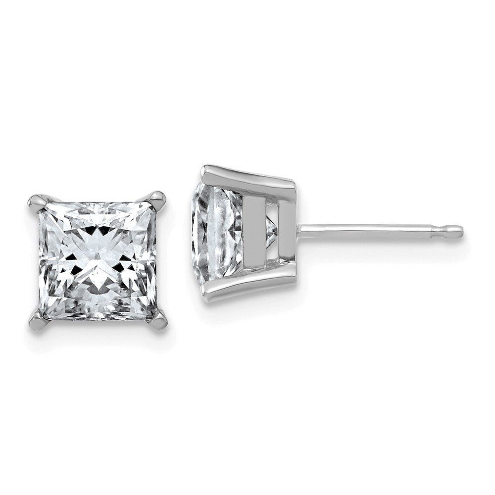 14k White Gold 3ct. 6.5mm Princess D E F Pure Light Moissanite Earrings