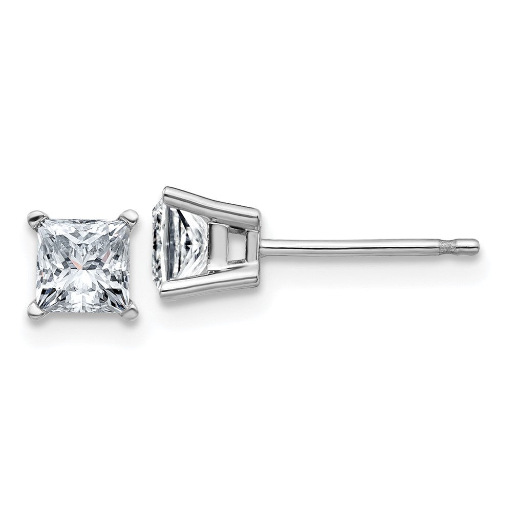 14k White Gold 3/4ct. 4.0mm Princess D E F Pure Light Moissanite Earrings