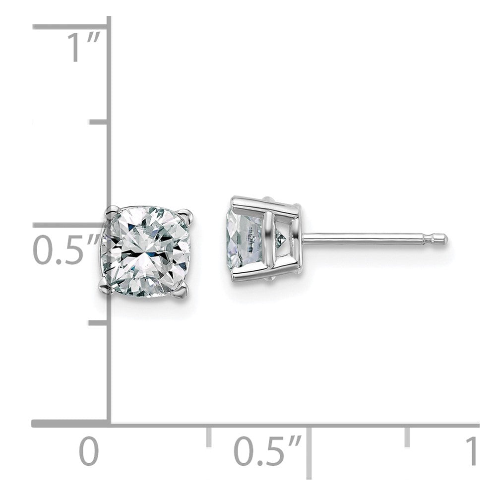 14k White Gold 1.75ct. 5.5mm Cushion D E F Pure Light Moissanite Earrings