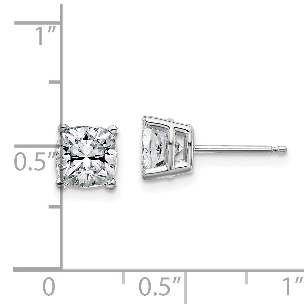 14k White Gold 2.25ct. 6.0mm Cushion D E F Pure Light Moissanite Earrings