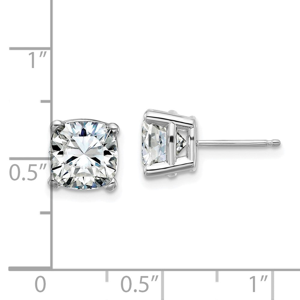14k White Gold 4ct. 7.5mm Cushion D E F Pure Light Moissanite Earrings