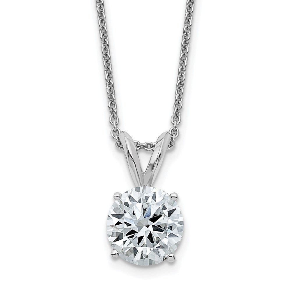 14kw 2ct. 8.0mm Round D E F Pure Light Moissanite Solitaire Necklace