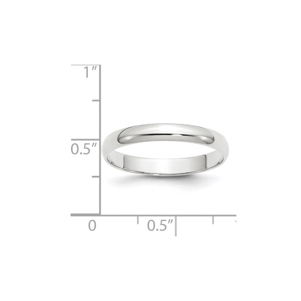14k White Gold 3mm Lightweight Half Round Wedding Band