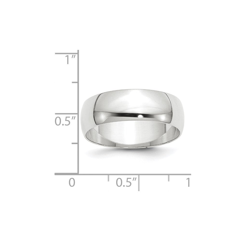 10k White Gold 7mm Lightweight Half Round Wedding Band