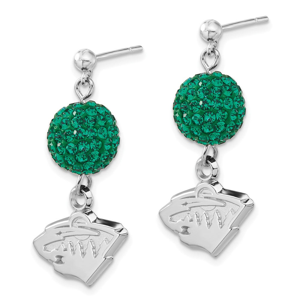 Sterling Silver NHL Minnesota Wild Green Crystal Post Dangle Earrings