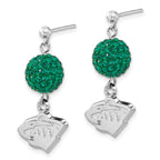 Sterling Silver NHL Minnesota Wild Green Crystal Post Dangle Earrings