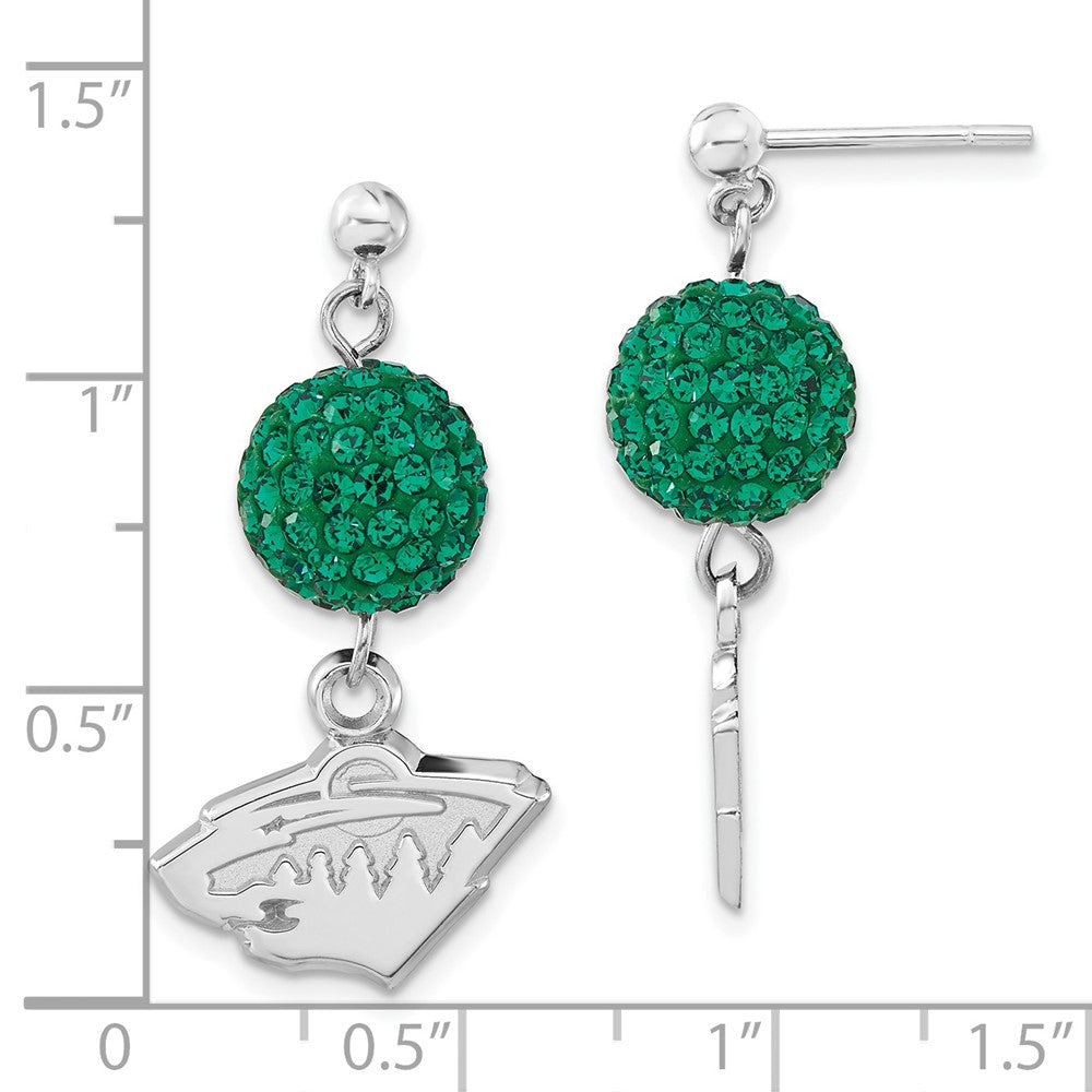 Sterling Silver NHL Minnesota Wild Green Crystal Post Dangle Earrings