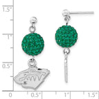 Sterling Silver NHL Minnesota Wild Green Crystal Post Dangle Earrings