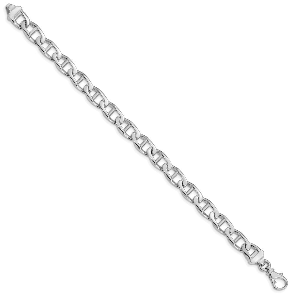14K White Gold 9mm Hand Polished Fancy Anchor Link with Fancy Lobster Clasp Bracelet