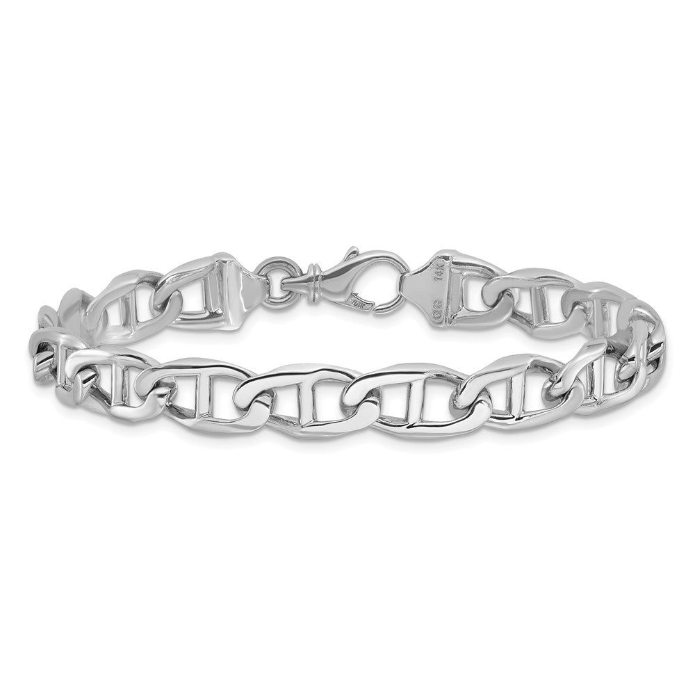 14K White Gold 9mm Hand Polished Fancy Anchor Link with Fancy Lobster Clasp Bracelet