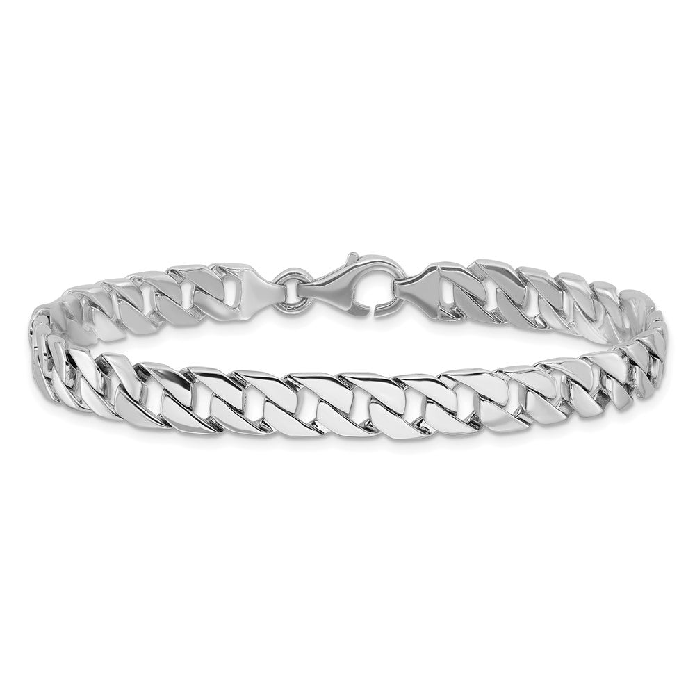 14K White Gold 7.4mm Hand Polished Fancy Link with Fancy Lobster Clasp Bracelet