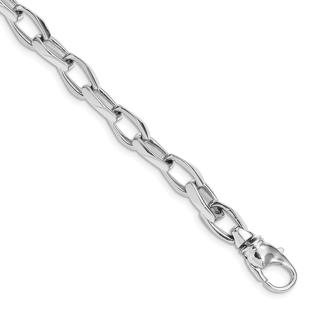 14K White Gold 6.8mm Hand Polished Open Link with Fancy Lobster Clasp Bracelet