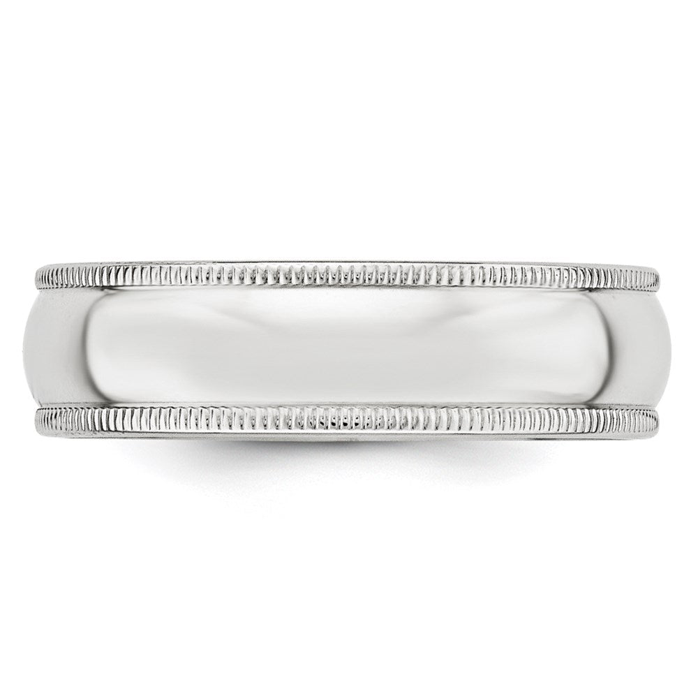 14k White Gold 6mm Milgrain Half Round Wedding Band