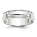 14k White Gold 6mm Milgrain Half Round Wedding Band