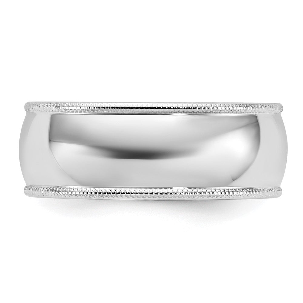 10k White Gold 8mm Milgrain Half Round Wedding Band