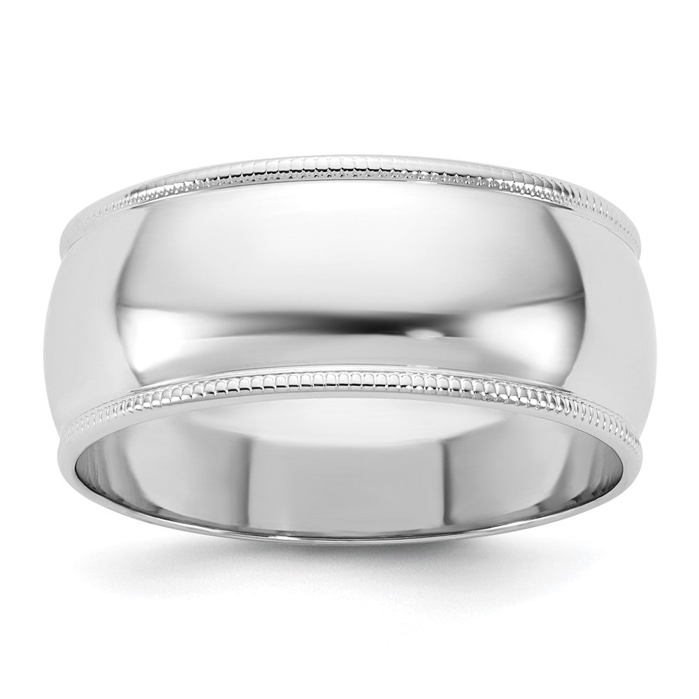 10k White Gold 8mm Milgrain Half Round Wedding Band