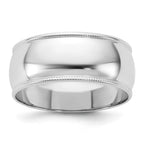 10k White Gold 8mm Milgrain Half Round Wedding Band