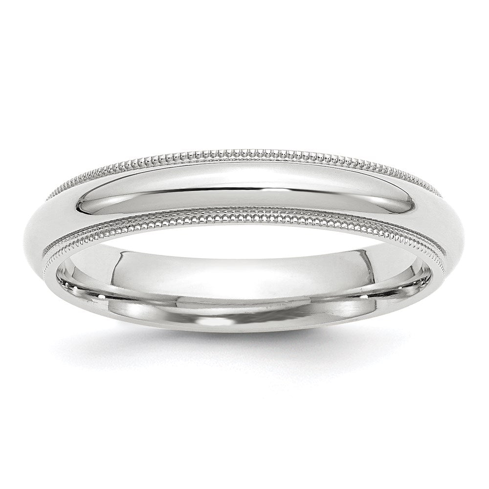 10k White Gold 4mm Milgrain Half Round Comfort Fit Wedding Band