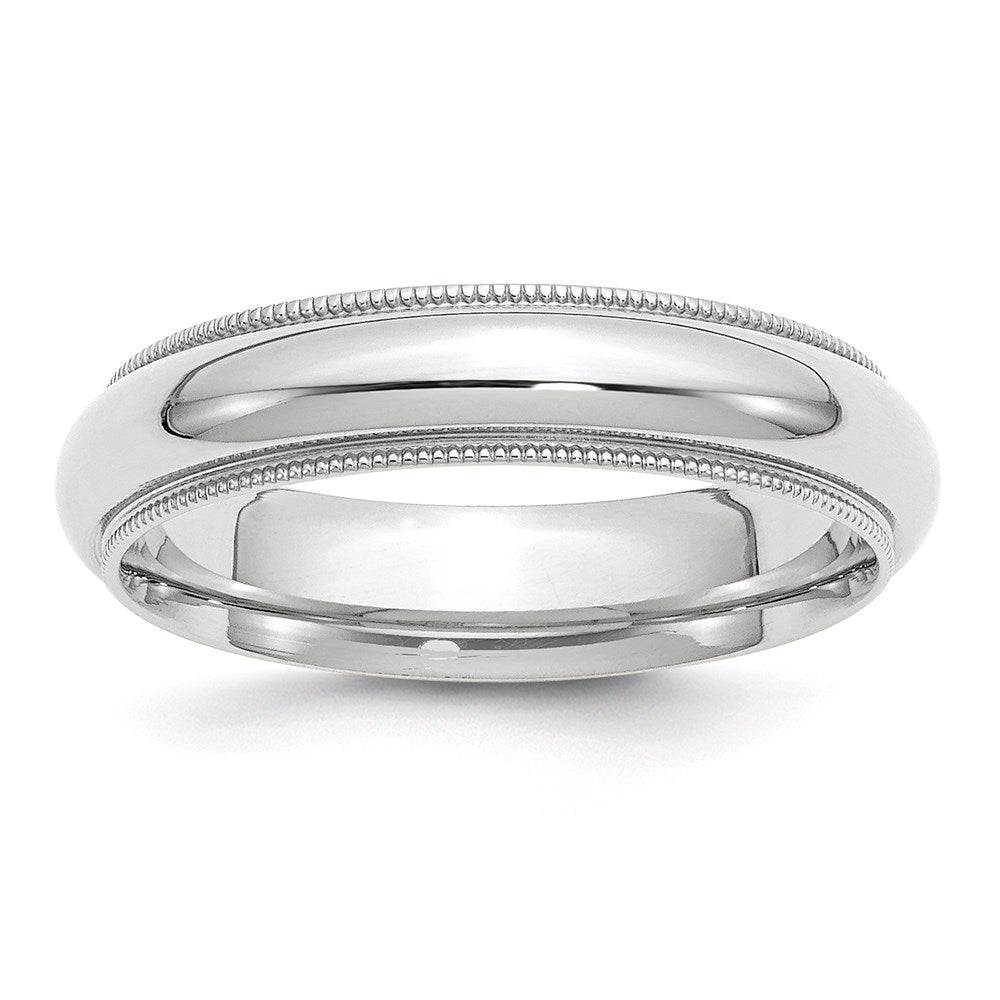 10k White Gold 5mm Milgrain Half Round Comfort Fit Wedding Band