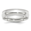 10k White Gold 6mm Milgrain Half Round Comfort Fit Wedding Band