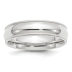 14k White Gold 6mm Milgrain Half Round Comfort Fit Wedding Band