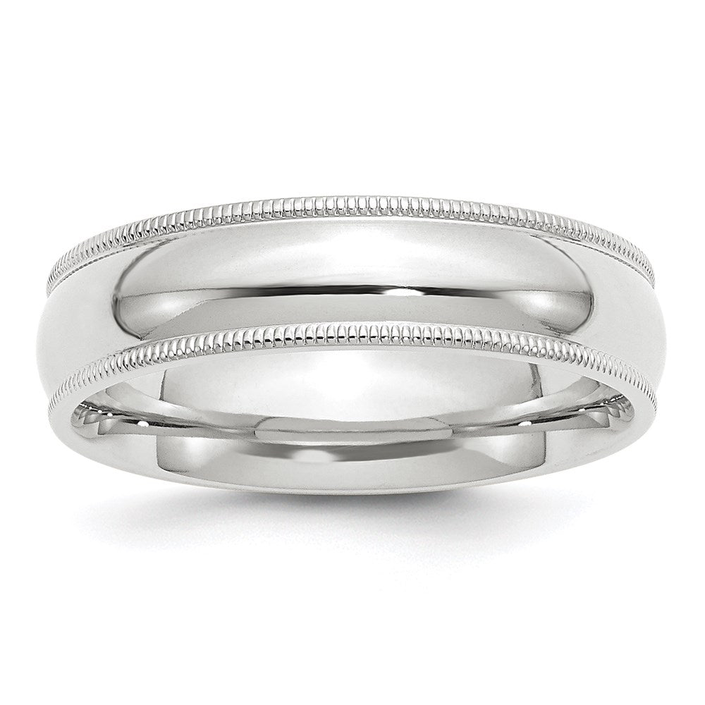 14k White Gold 6mm Milgrain Half Round Comfort Fit Wedding Band