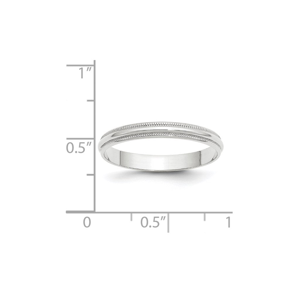 14k White Gold 3mm Lightweight Milgrain Half Round Wedding Band