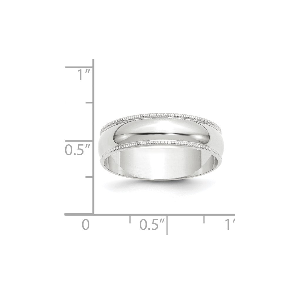 10k White Gold 6mm Lightweight Milgrain Half Round Wedding Band